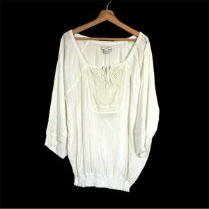 French Laundry White Tie Front Bib Collar Blouse
